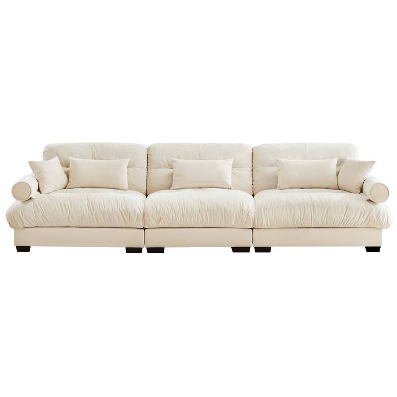 Extra Large 3-Seat Modern Sofa with Waist Pillows & Throw Pillows