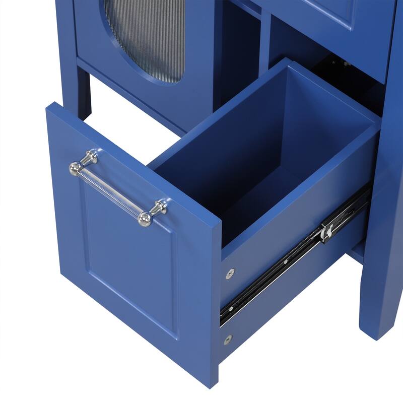 Freestanding Vanity for Bathroom with Ceramic Sink, Glass Cabinet Door, Drawers, Acrylic Bar Handles and Adjustable Shelf