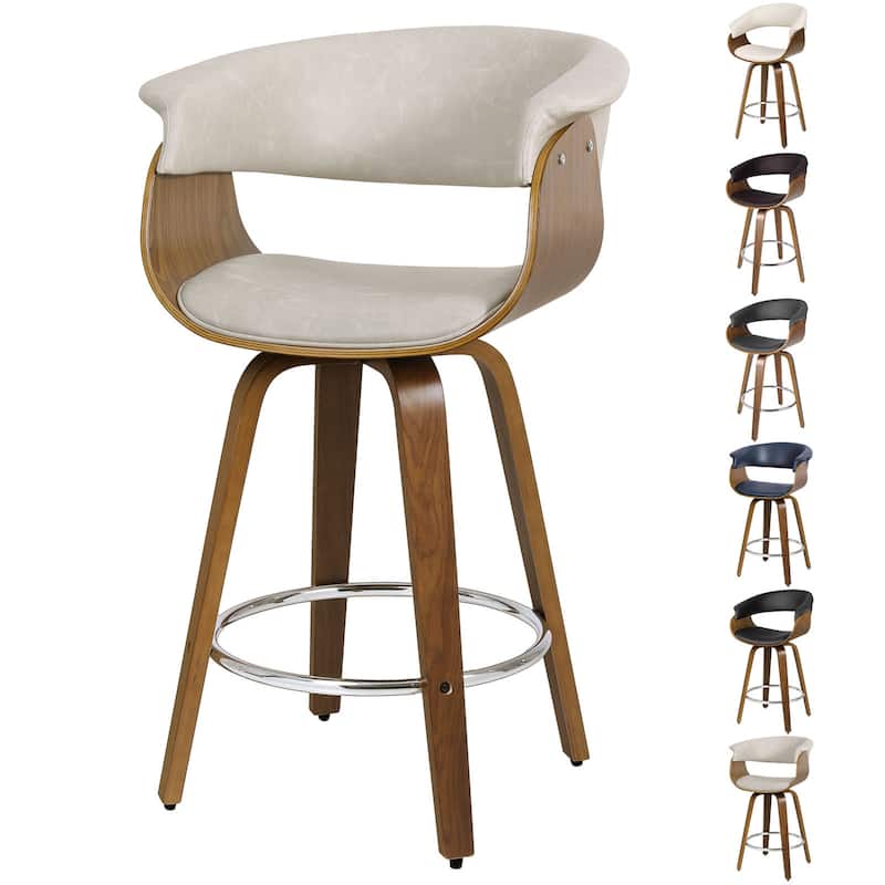 26"/29" Faux Leather Swivel Bar Stools, Wood Counter Stool
