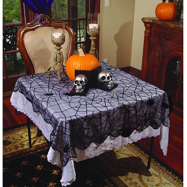 Spider Webs Lace Table Runner-Rounded - Black