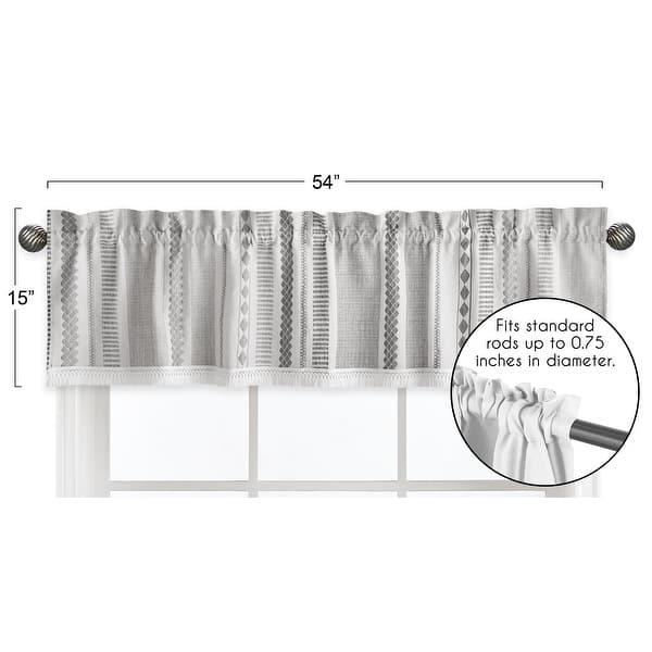 Grey Boho Tribal Bohemian Window Curtain Valance Jacquard Aztec Gender Neutral Modern Geometric Stripes Ivory Textured Tufted
