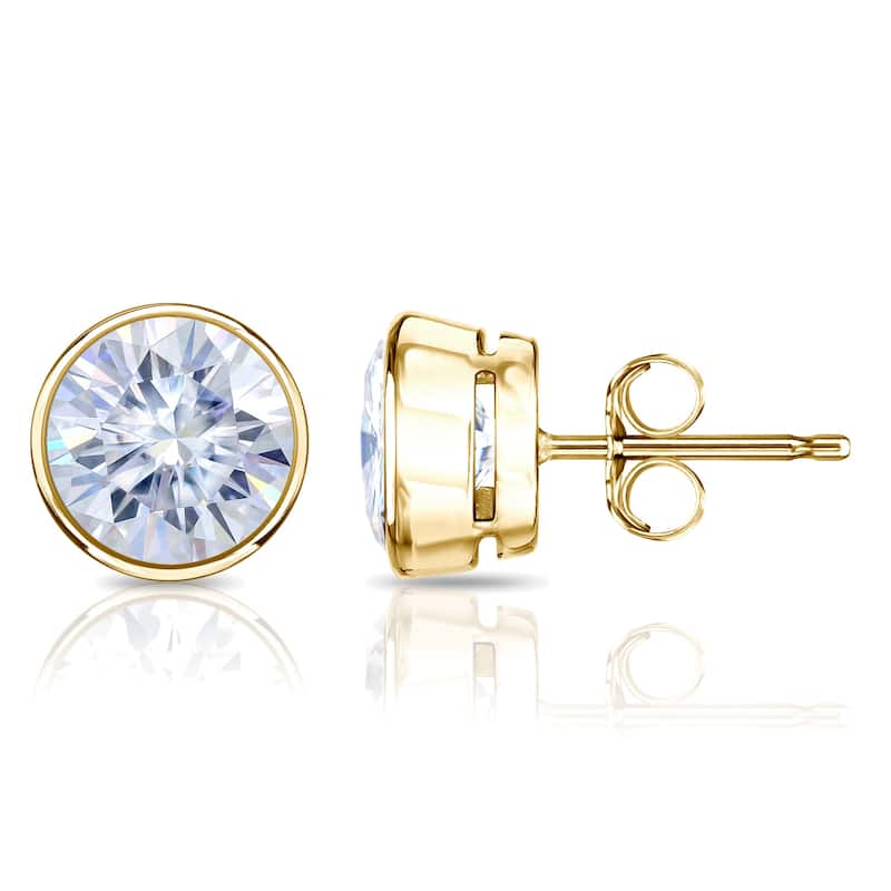 Auriya 14k Gold 1 1/2ctw Bezel-set Round Moissanite Stud Earrings - 5.9 mm