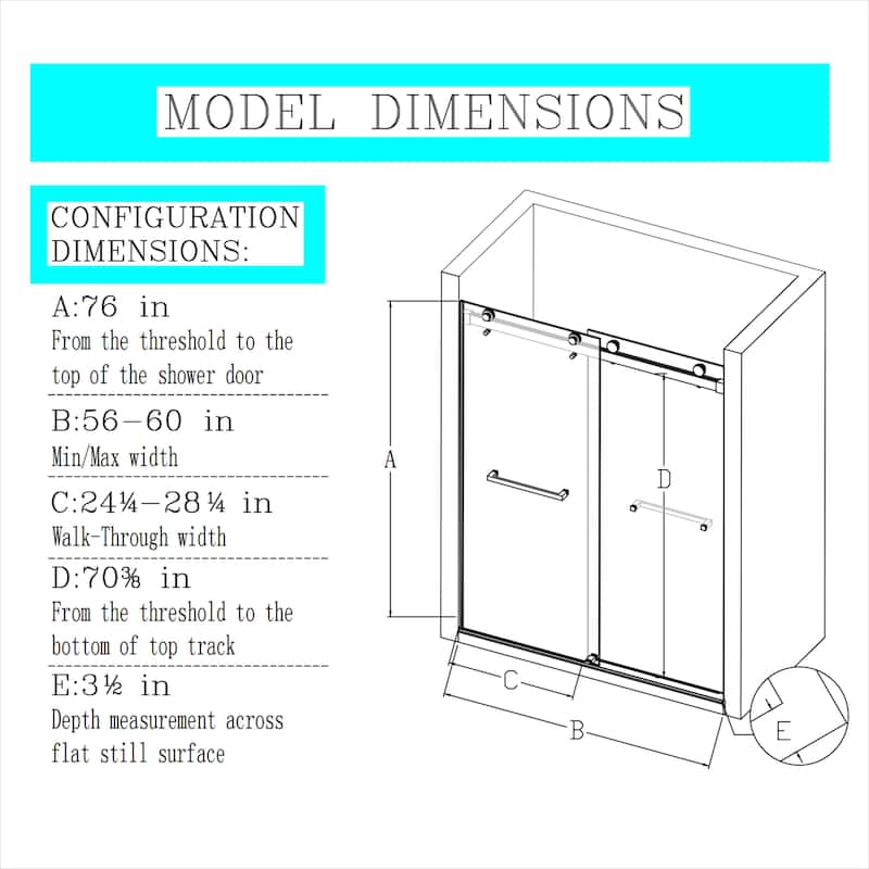 60''W x 76''H Frameless Double Sliding Soft-Close 3/8 inches Glass Shower Door in Brushed Gold/Nickel/Black