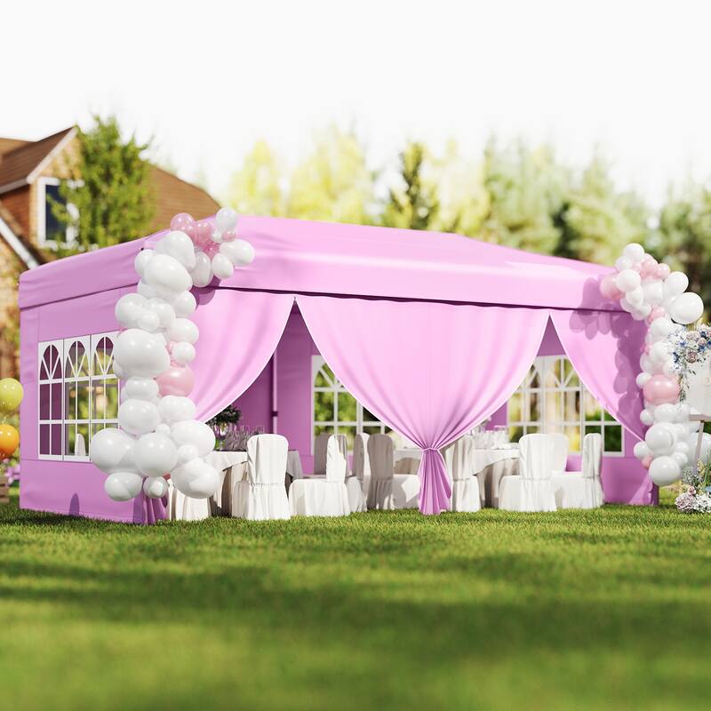 Gymax 10 X 20 FT Pop up Canopy Tent w/ 6 Sidewalls Wheeled Bag 6