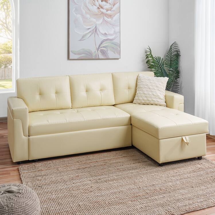 Perry Modern Reversible Sleeper Sectional Sofa with Storage Chaise, Pullout Sleeper Sofa Couch Bed for Living Room