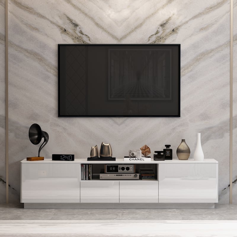 TV Stand LED Light High Gloss White TV Stand LED Entertainment Center