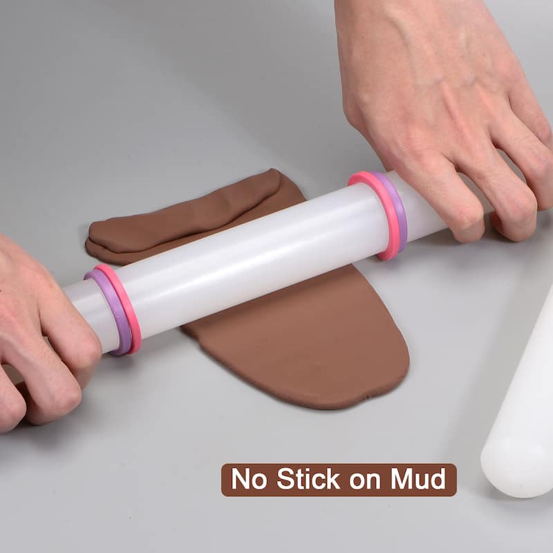 Fondant Rolling Pin with Rings PP Non Stick for Baking, White