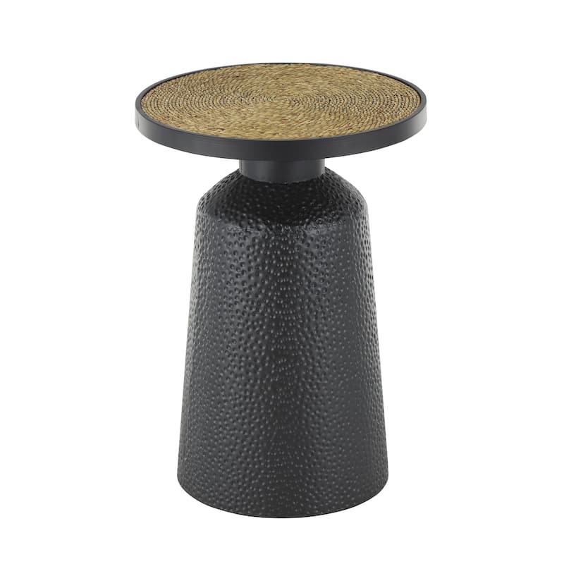 Metal Handmade Accent Table with Rope Tabletop - Black - Roche River Decor