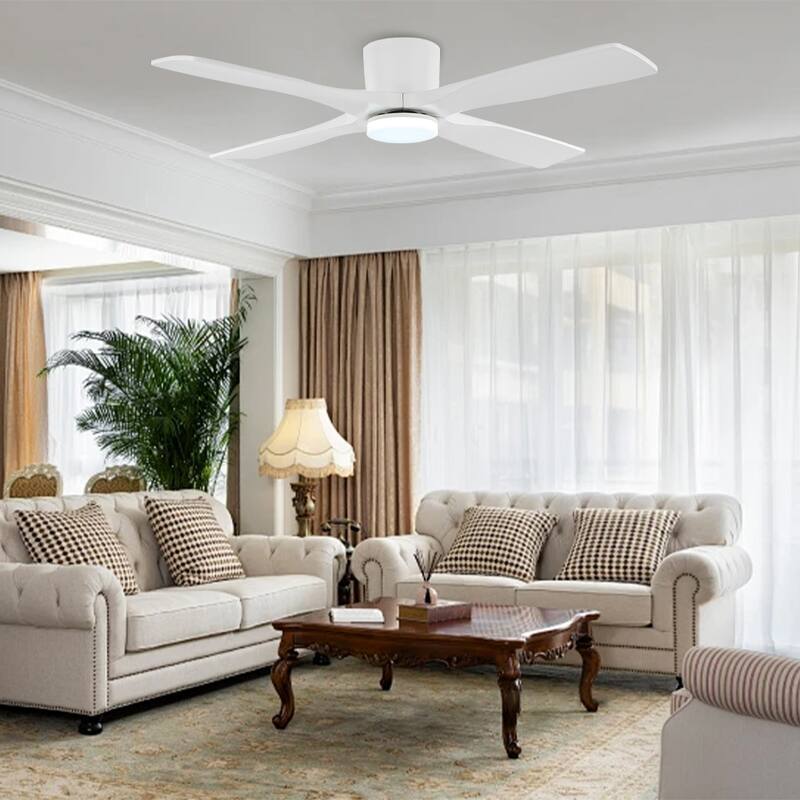 WINGBO 60" Flush Mount DC Ceiling Fan with Lights, 4 Reversible Blades, Hugger Low Profile Indoor Ceiling Fan