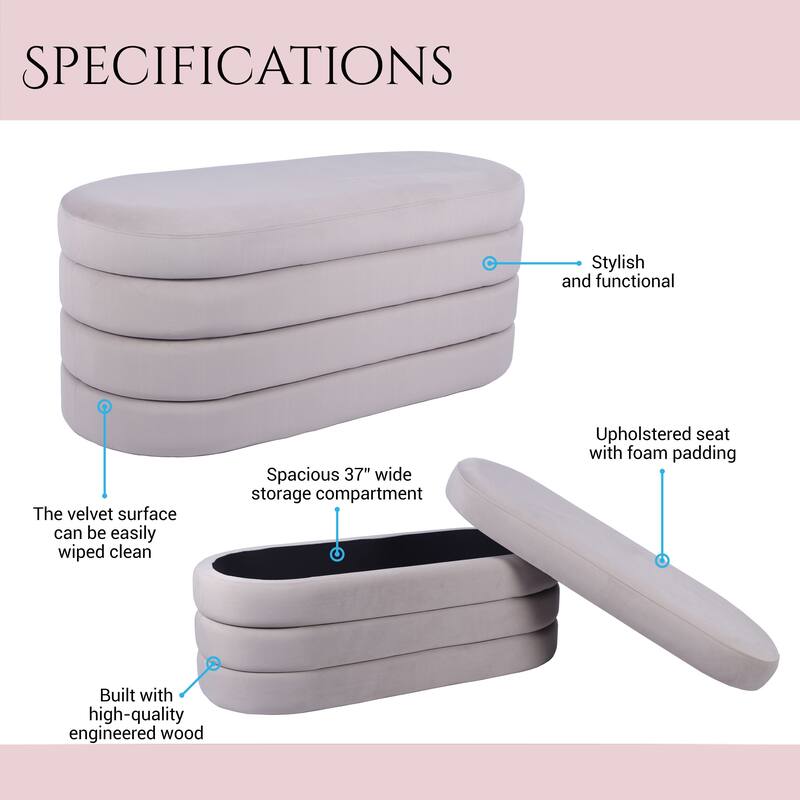 Modern Designs Luxurious Velvet Ottoman Bench with Hidden Storage - Taupe