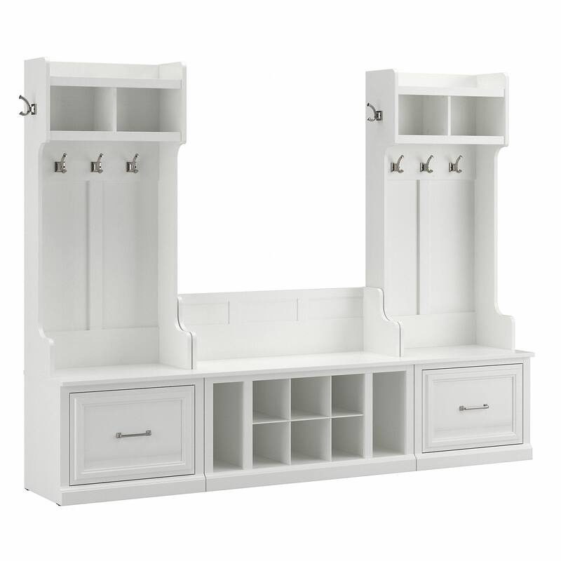 Woodland Hall Trees and Shoe Bench with Drawers by Bush Furniture