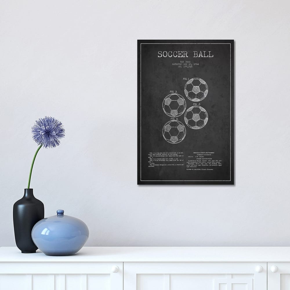 iCanvas "Soccer Ball Charcoal Patent Blueprint" by Aged Pixel Canvas Print