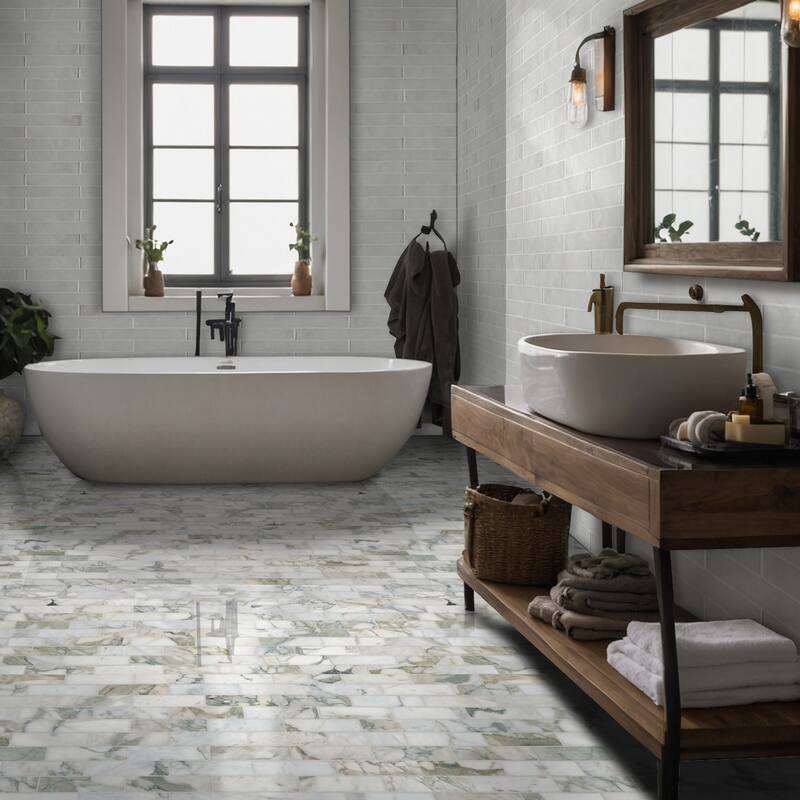 Ackland AKM-S-2X6SWH-CA 12" x 12" Marble Rectangle Floor and Wall Tile