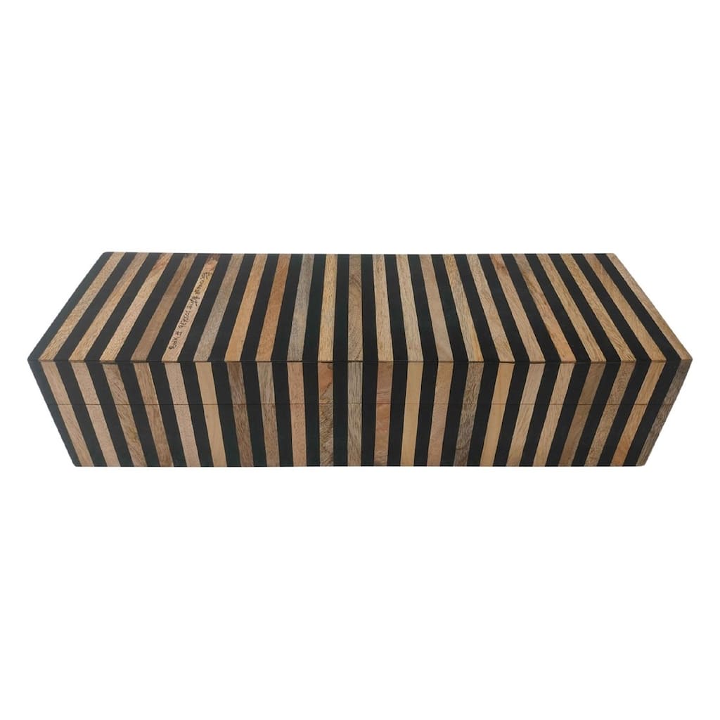 Wood & Black Resin Tiles Décor Box L 12" x W 4" x H 3"