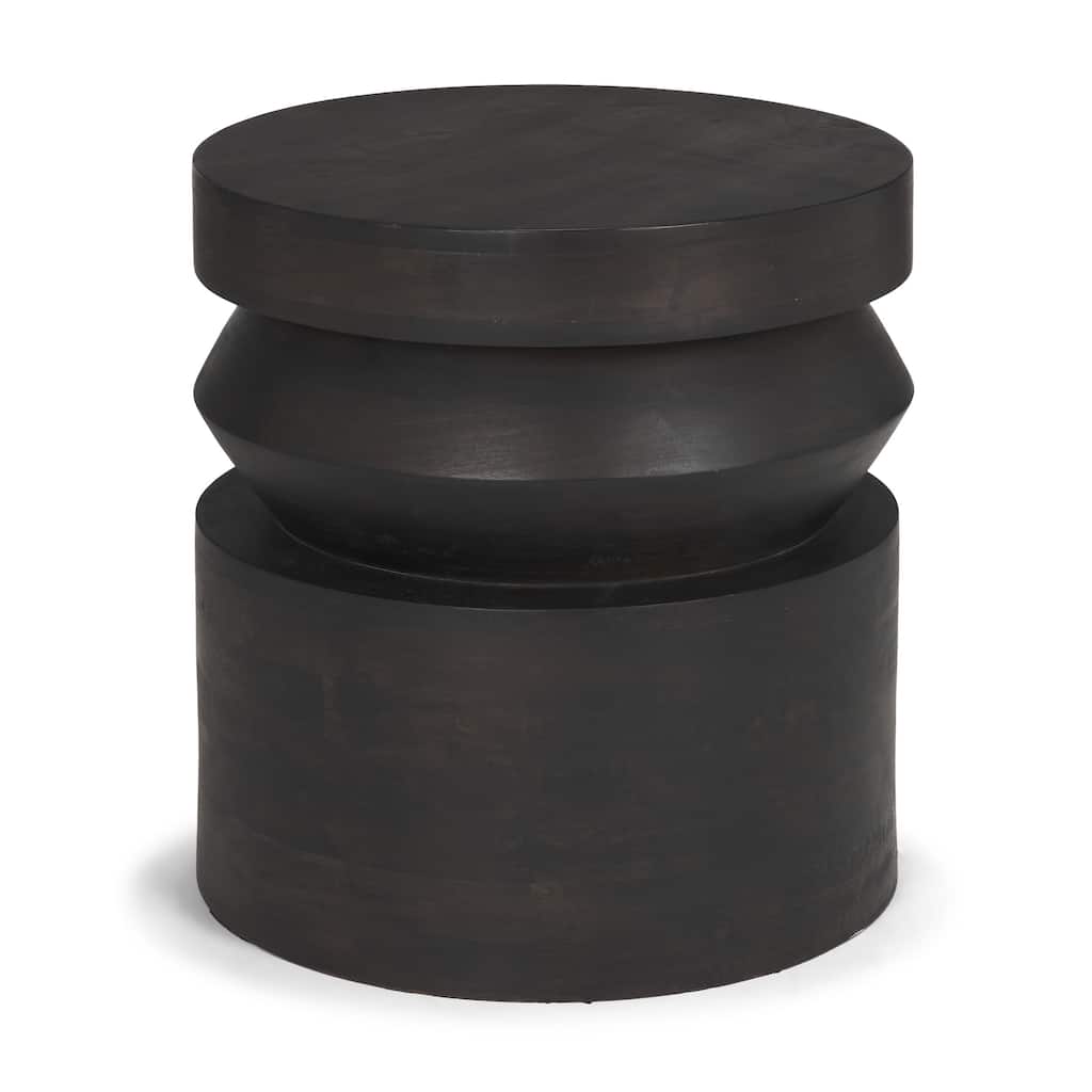 Rashama Dark Brown Wood Stacked Geometric Round Accent Table