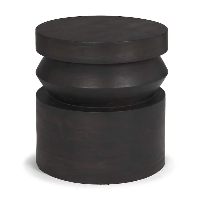 Rashama Dark Brown Wood Stacked Geometric Round Accent Table - Brown - Dark