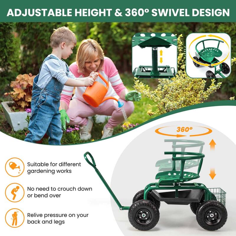Costway Rolling Garden Cart Height Adjustable Scooter with Swivel Seat - See Details