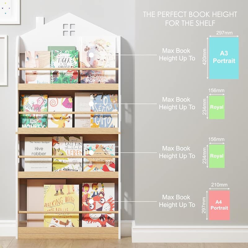 COSTARS Kids Bookshelf, 4-Tier Children's Bookcase and Storage, Kids Book Shelf Rack Organizer