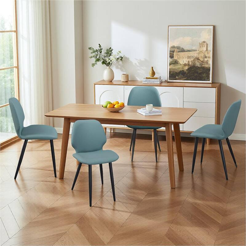 Leather Dining Chair with Metal Legs, Shell Shape Upholstered Chair Set of 6 for Kitchen, Restaurant, Living, Meeting Room
