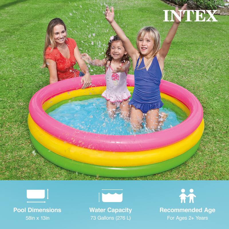 Intex 58" x 13" Inflatable Sunset Glow Colorful Backyard Kids Vinyl Splash Pool - 3.6