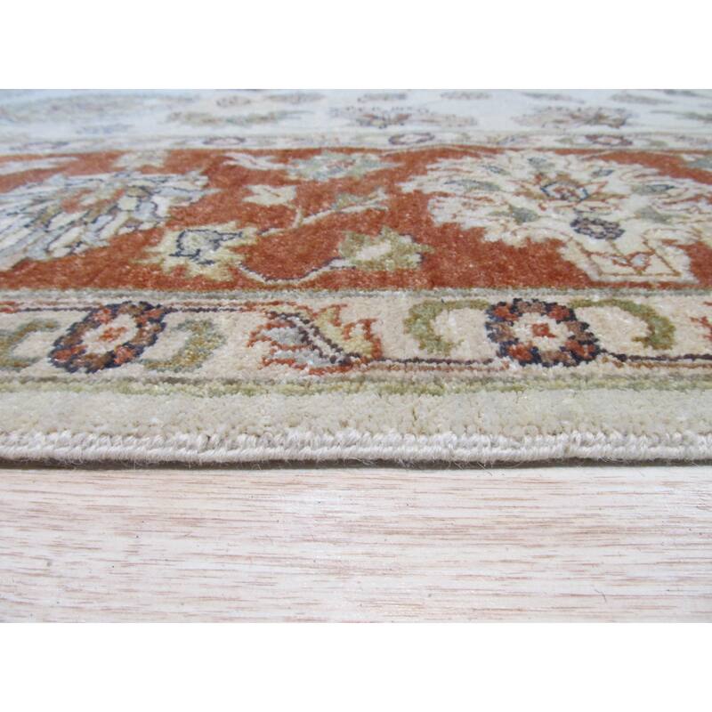 Ivory Hand-Knotted Wool Traditional Agra Rug, 8'1 x 9'10, Timeless Elegant Design - L