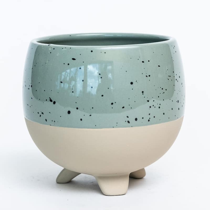 Speckled Aqua Green Glaze With Beige Base Planter