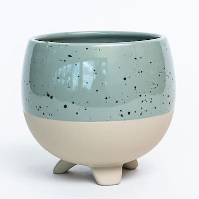 Speckled Aqua Green Glaze With Beige Base Planter