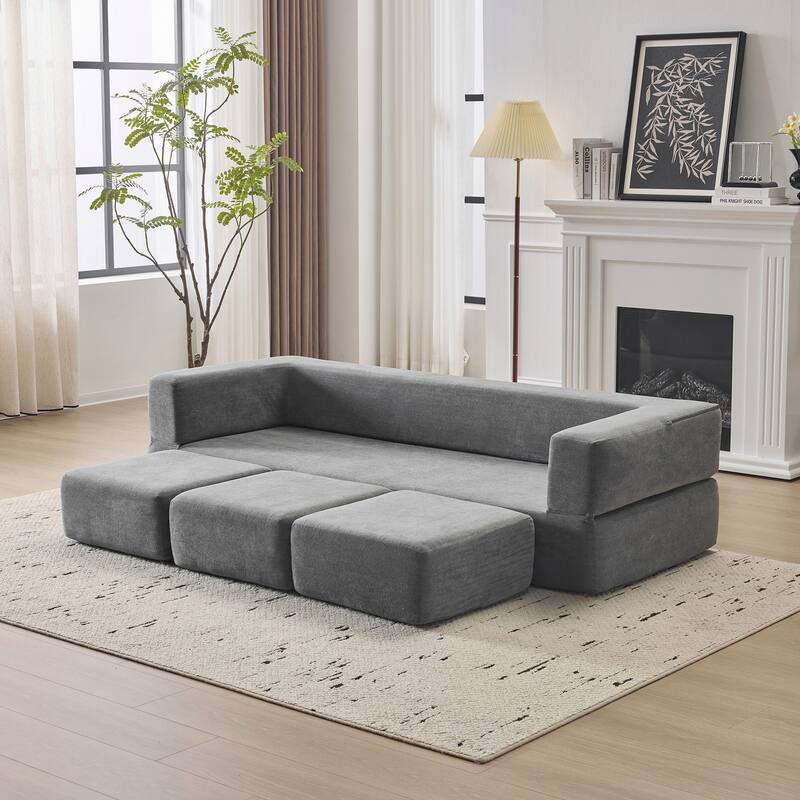 Convertible Sectional Sofa with 3 Ottomans,High-Resilience Foam