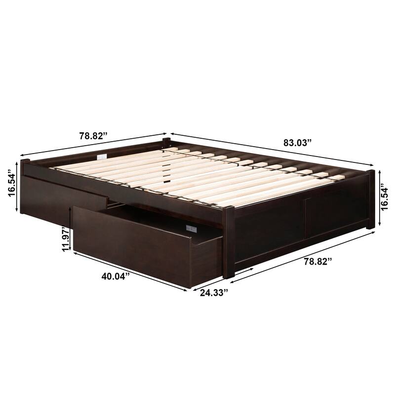 Concord King Platform Bed with 2 Bed Drawers in Espresso