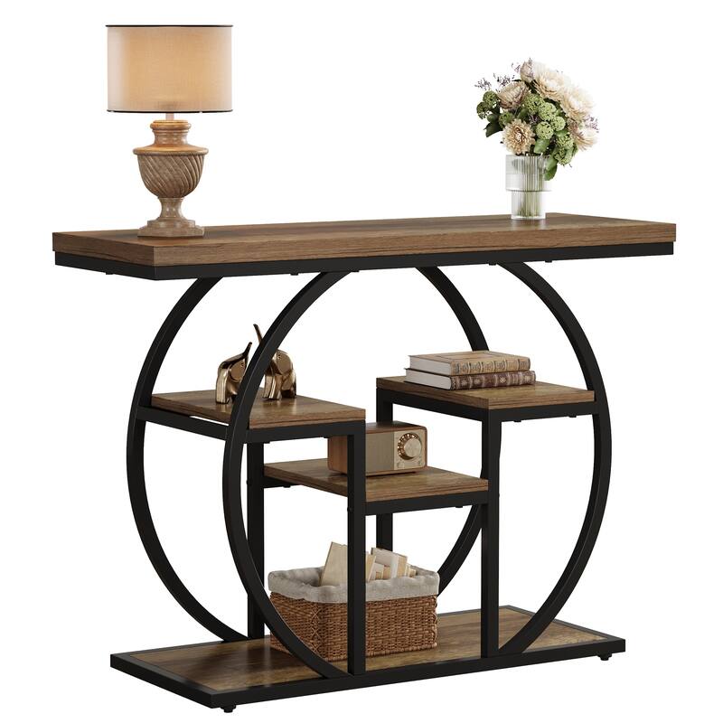 41.3" Console Sofa Table with Storage Shelves, 4-Tier Wood Accent Table for Entryway, Living Room, Hallway, Foyer