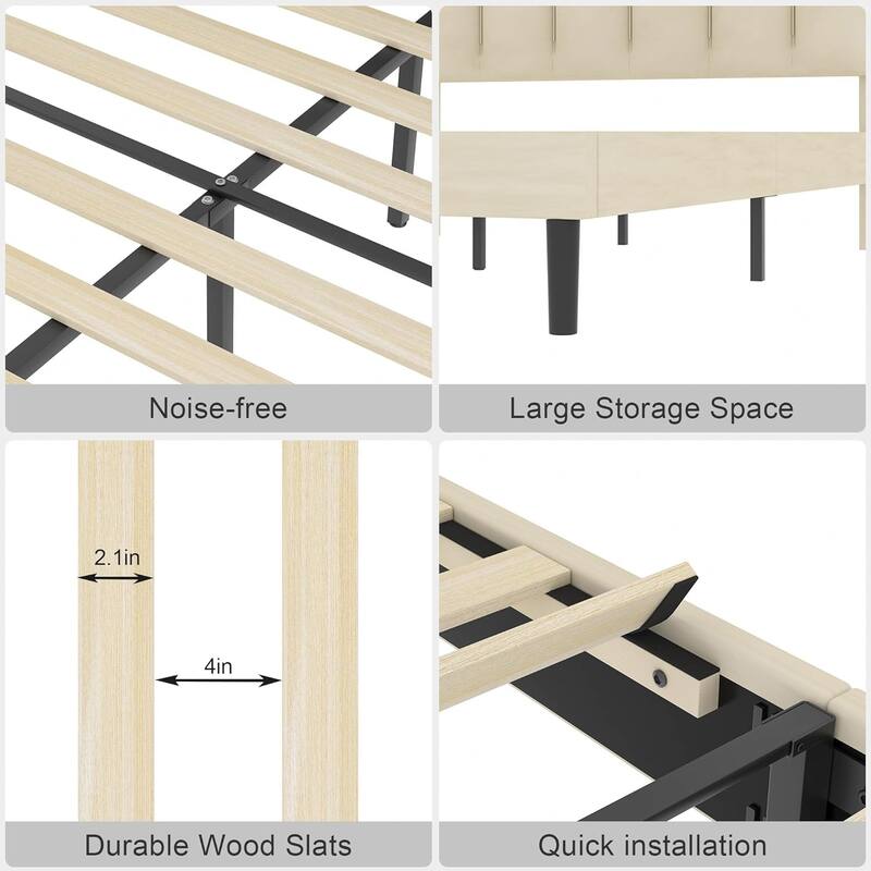 Upholstered Velvet Upholstered Bed Frame with Adjustable Height Headboard No Box Spring Needed Platform Bed Under Bed Storage