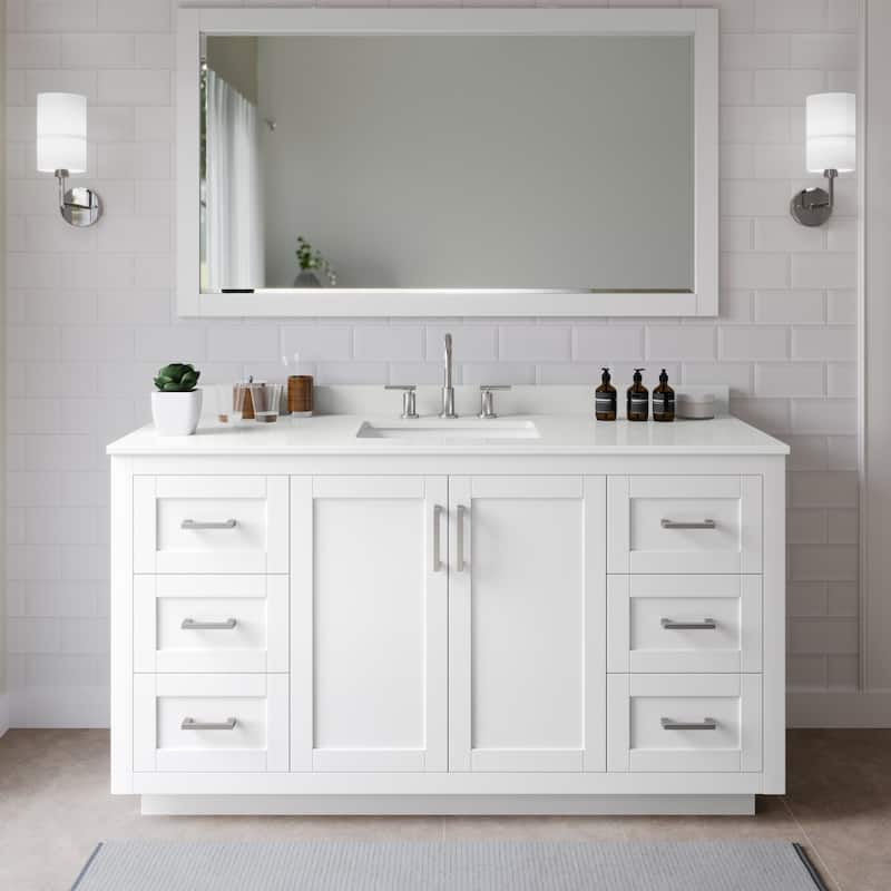 Wyndham Collection WCF292966S-QTZ-US3MXX Miranda 66" Free Standing - White / White Quartz Top / Brushed Nickel Hardware