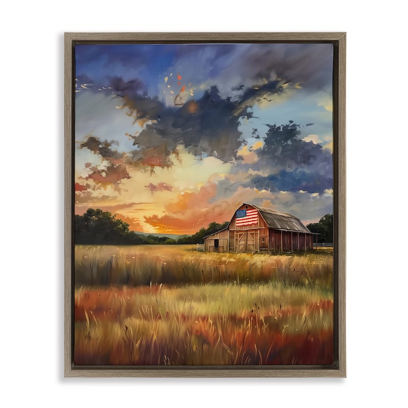 Stupell American Barn at Sunset Framed Floater Canvas Wall Art Design By Arlington Prints - 17 x 21 - Brown