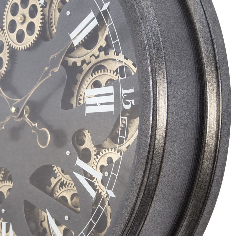 Paris II Gear Clock 20"D Black with Open Moving Gears