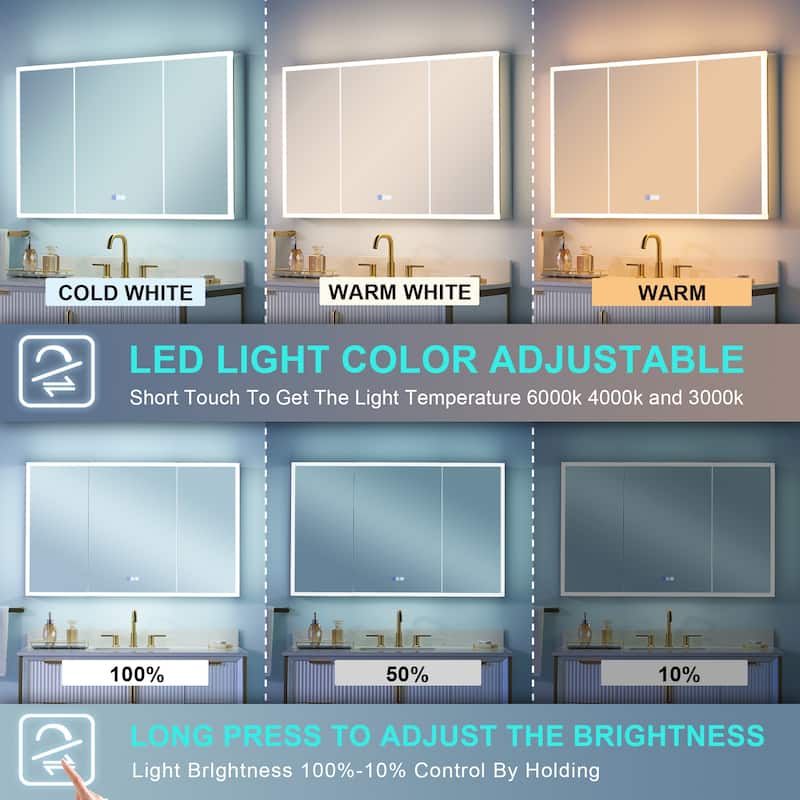 30'' H Recessed or Surface Frameless LED Mirror Cabinet With Defogger, Dimmer, Outlets & USB Ports 