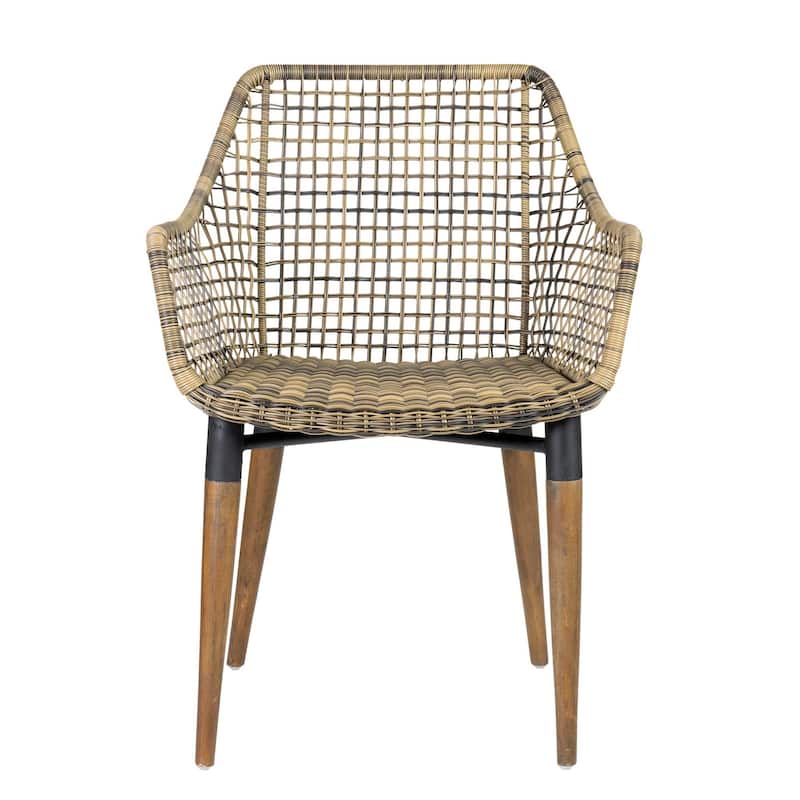 Teak Wood And Synthetic Rattan Outdoor Armchair by East at Main