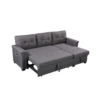 Dark Gray Reversible Sleeper Sofa with Storage Chaise, USB Charging ...