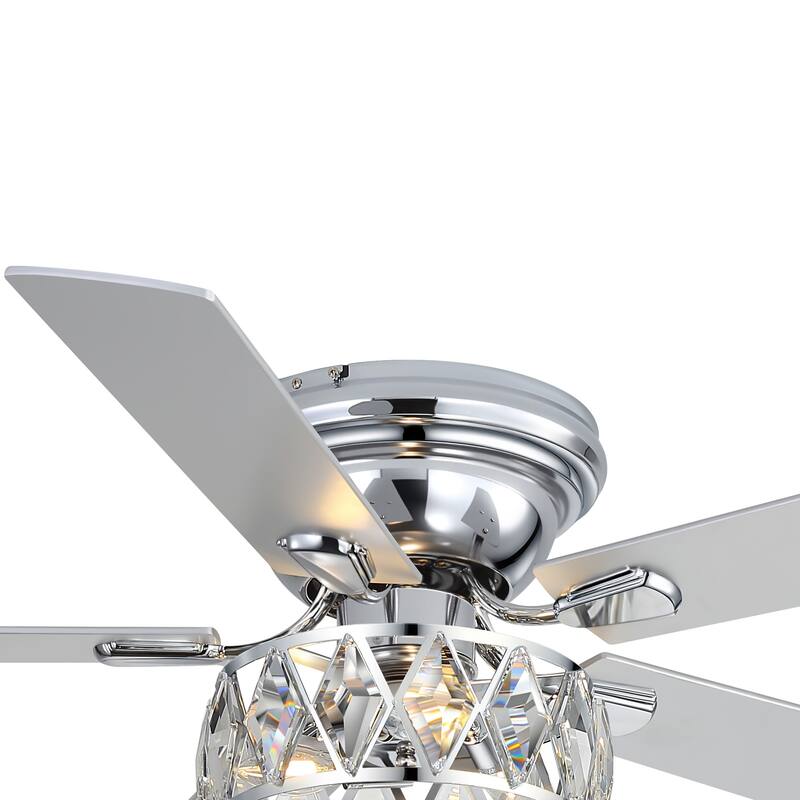 52 inch 5-Blade Flush Mount Crystal Ceiling Fan with Light Remote