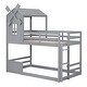 preview thumbnail 4 of 7, Grey Twin over Twin Bunk Bed with Roof and Window, with Guardrails and Ladder
