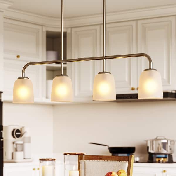 slide 2 of 8, Metal Linear 4-Light Kitchen Island Pendant with Frosted White Glass Shades White