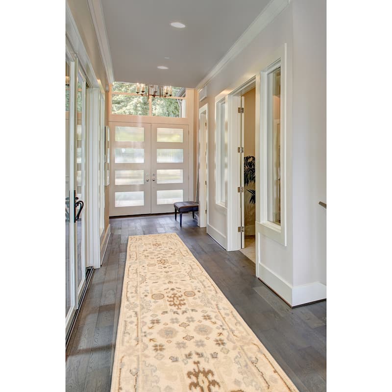 ECARPETGALLERY Hand-knotted Royal Oushak Cream Wool Rug - 2'6 x 23'8