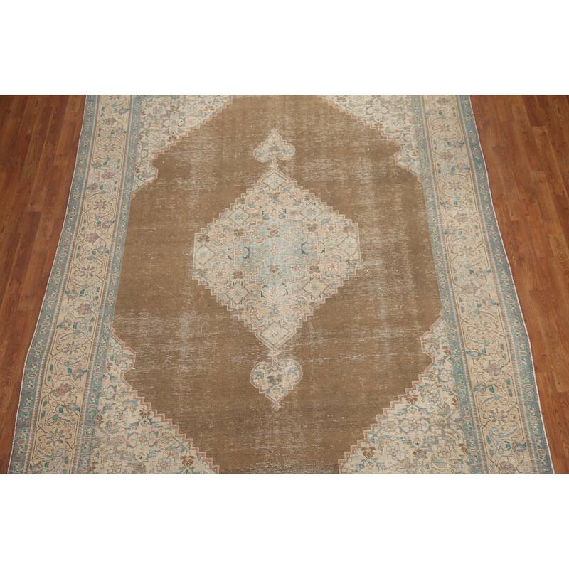 Hand Knotted Oriental 100% Wool Carpet Traditional Medallion Brown Tabriz Area Rug - 10' 11'' X 7' 9''