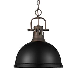 Yep by Golden Lighting Duncan 1-light 14in Chain Hung Pendant in Rubbed Bronze and Matte Black shade