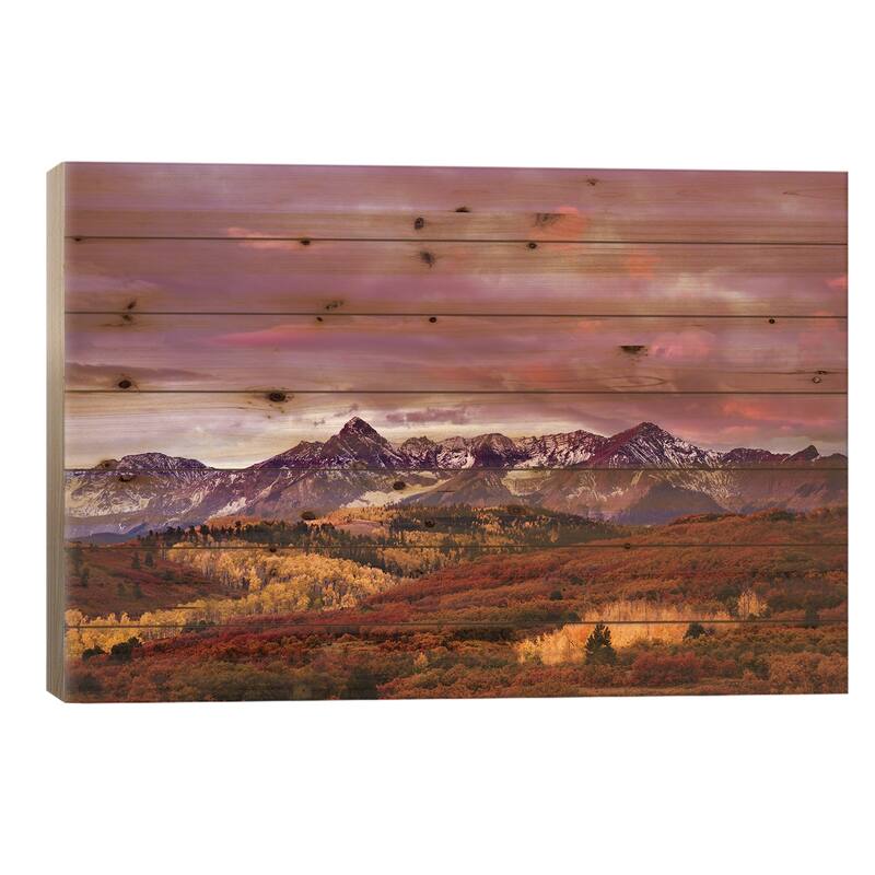 Autumn, Aspen Trees And Sneffels Range At Sunset, Mount Sneffels Wilderness. Colorado Print On Wood by Adam Jones - Multi-Color - 18x26x1.5