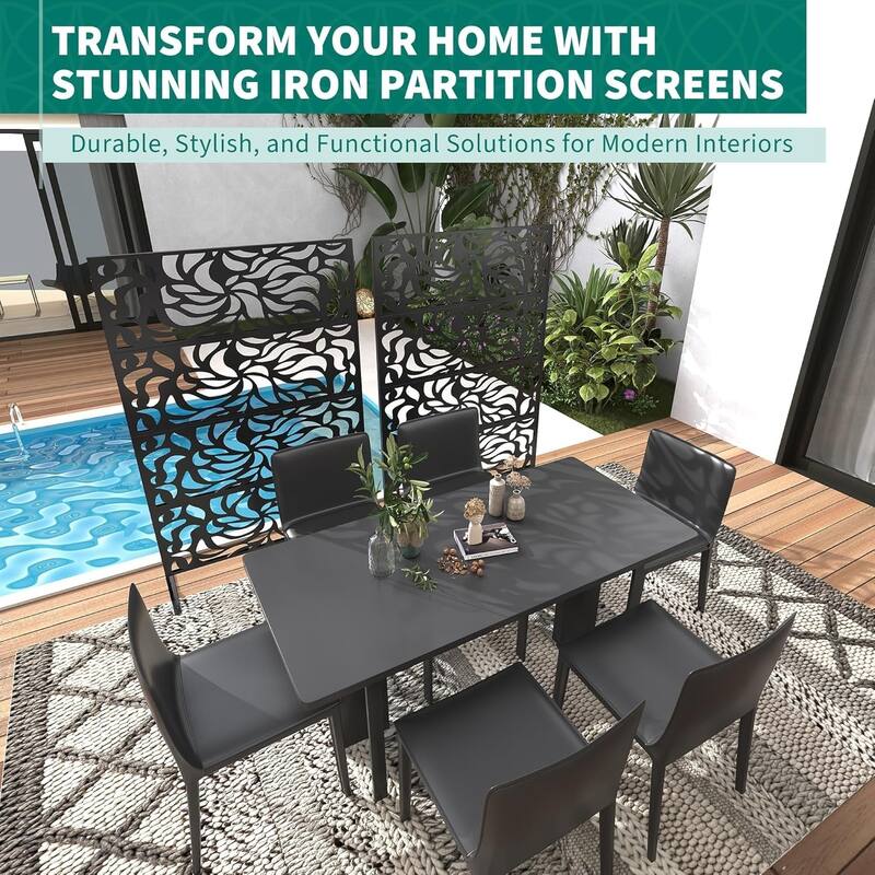 1pcs 72 in H x 46 in W Metal Privacy Screen Panel Freestanding Rust-Resistant Outdoor Divider Leaf Style