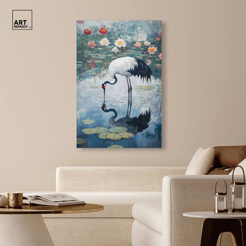 Crane in Lilies Canvas by Art Remedy, Gallery Wrapped