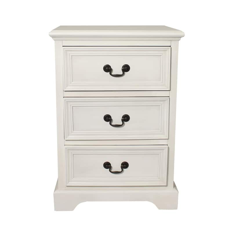 Antique White 3-drawer Solid Wood Nightstand - Beige