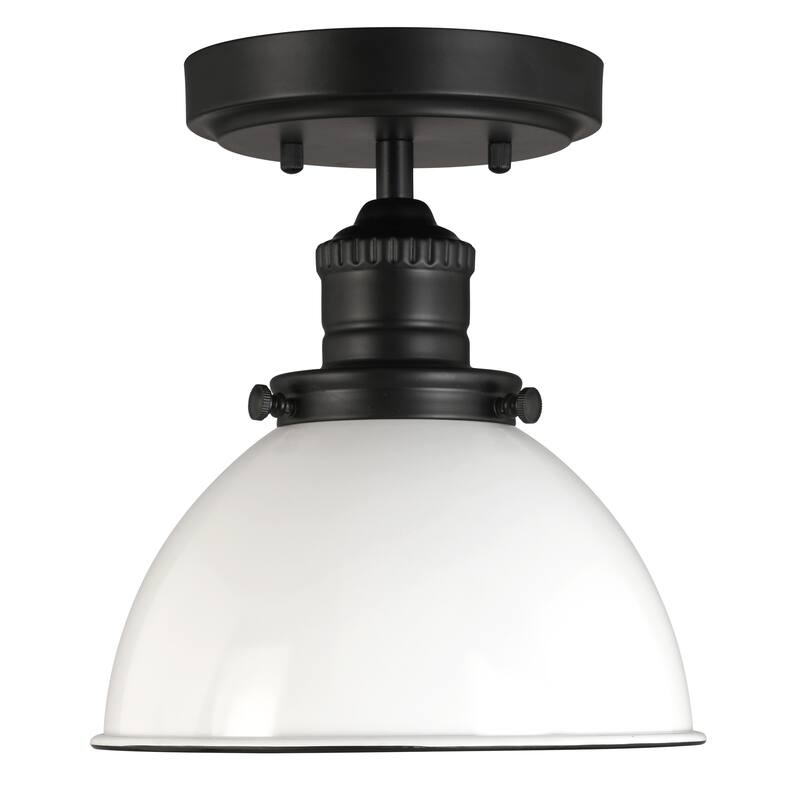 Design House Savannah Farmhouse 1-Light Indoor Semi-Flush Mount Ceiling Light - Matte Black/White