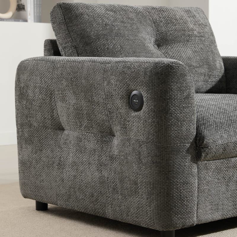 Roomfitters 42"x33" Upholstered Armchair with Wide Seat, Dual-Port Charger, Pull-Line Tufted Design, High-Density Foam