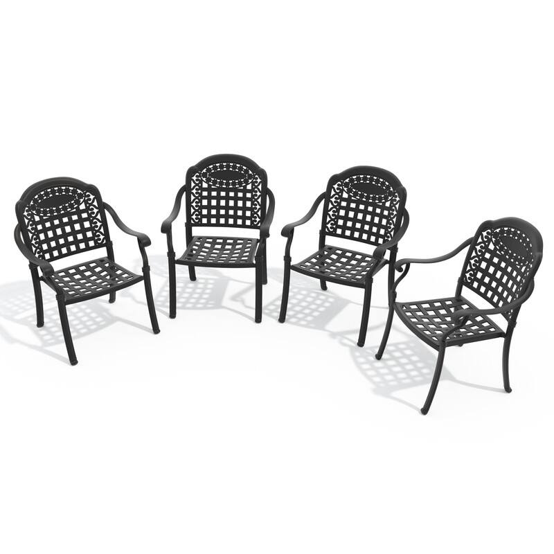 4-Piece Black Stackable Aluminum Patio Chairs with Cushions